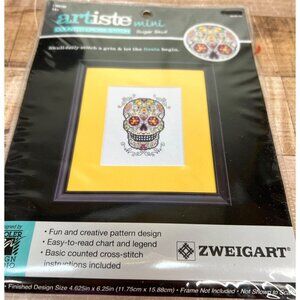 Colorful Sugar Skull Mini Counted Cross-Stitch Kit By Artiste Includes Zweigart